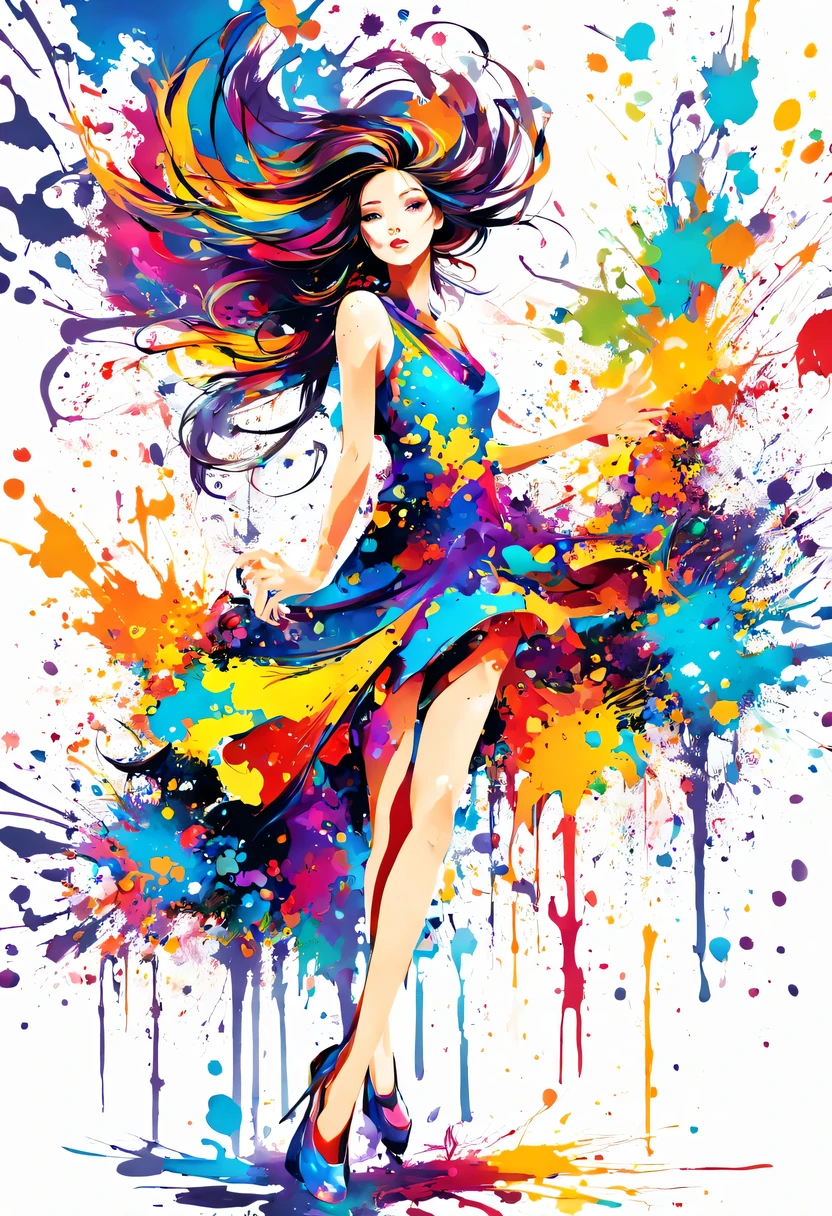 masterpiece, splash art, colorful, colorful splash art, reduce、Scattered paint painting, magician, beautiful girl，Stylized abstract portrait of beautiful girl