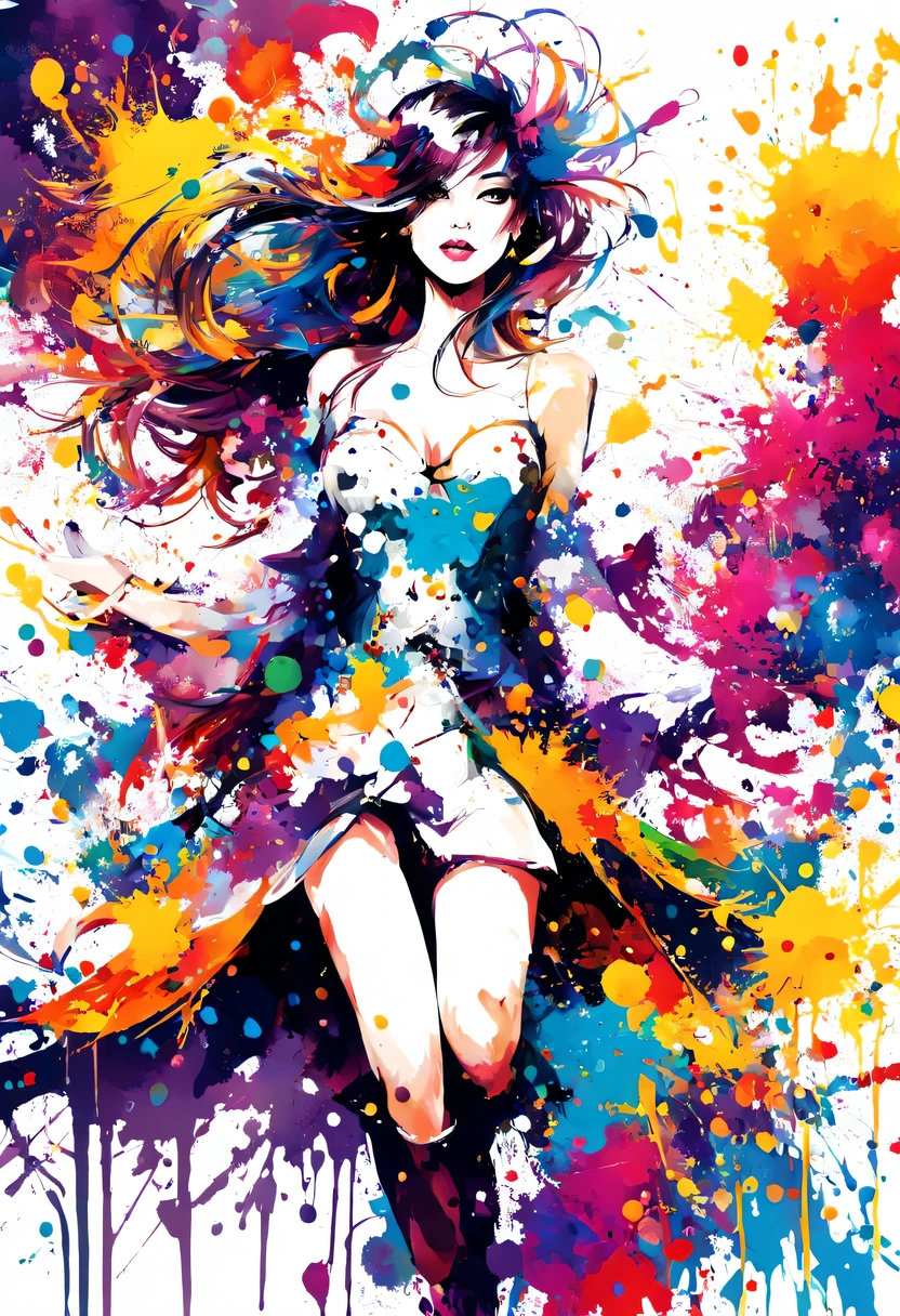 masterpiece, splash art, colorful, colorful splash art, reduce、Scattered paint painting, magician, beautiful girl,Stylized abstract portrait of beautiful girl