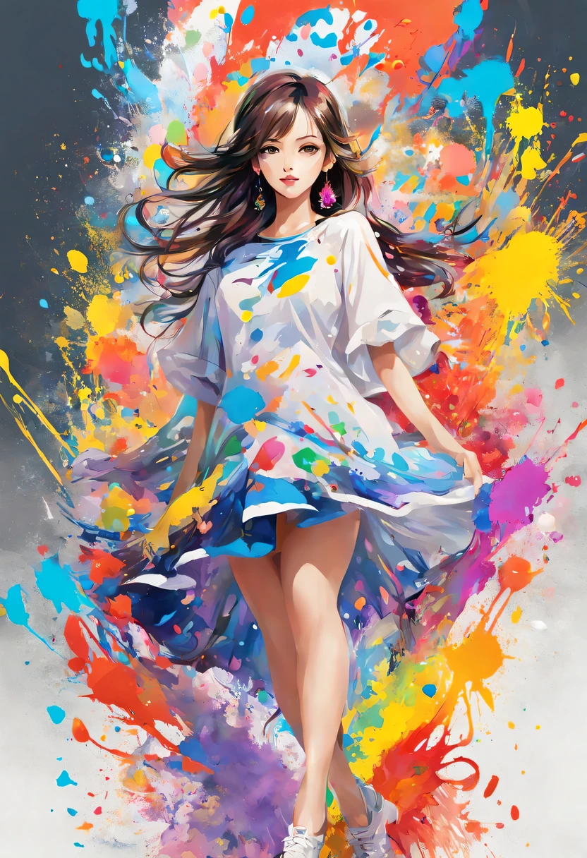 masterpiece, splash art, colorful, colorful splash art, reduce、Scattered paint painting, magician, beautiful girl,Stylized abstract portrait of beautiful girl