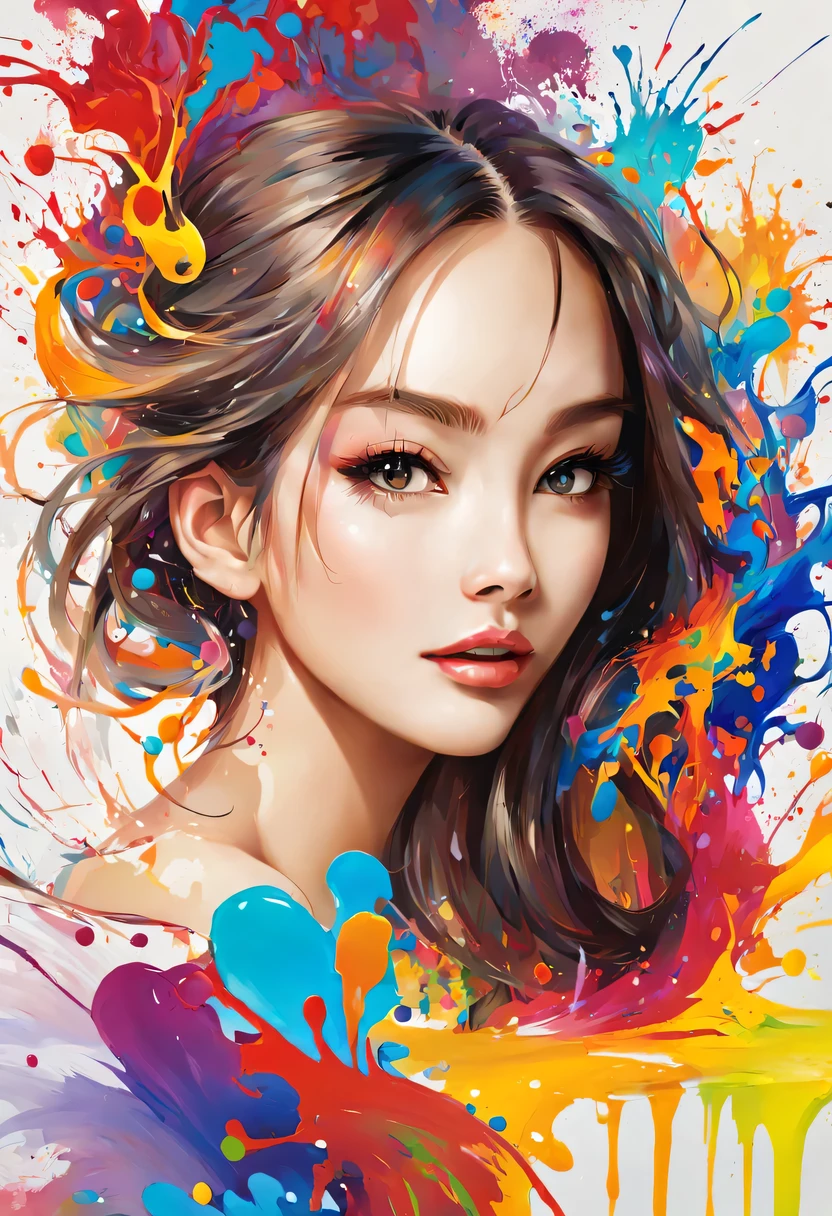 masterpiece, splash art, colorful, colorful splash art, reduce、Scattered paint painting, magician, beautiful girl,Stylized abstract portrait of beautiful girl