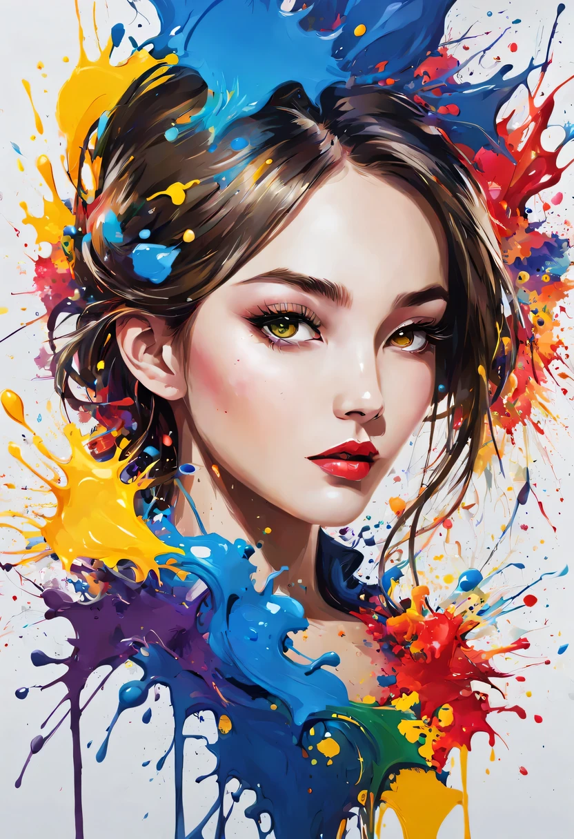 masterpiece, splash art, colorful, colorful splash art, reduce、Scattered paint painting, magician, beautiful girl，Stylized abstract portrait of beautiful girl