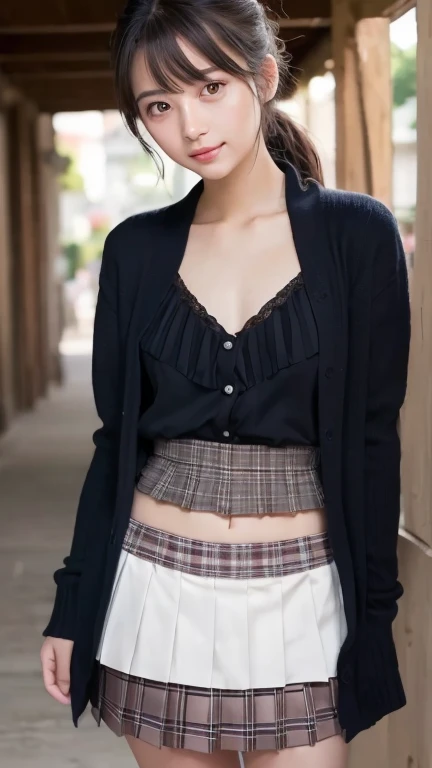 smile、night、Raw photo、(((The Ultimate Beauty Panties)))、((glowing skin))、1 girl、15 year old beautiful girl from Prague、bright look、((brown hair))、(butt cleavage)、(plaid pleated skirt:1.5)、((Big eyes that shine like jewels))、open cardigan、open your clothes、pantyhose、Glossy and glossy skin、(medium hair)、(silky ponytail hair)、(standing)、(Panties from below)、((the skirt is turned up))、((Lift the skirt to the waist))、under the skirt、(((Close-up of underwear from below)))、eyeliner、beautiful bangs、hair between eyes、((masterpiece、最high quality、super detailed、film light、intricate details、High resolution、very detailed))、detailed background、8KUHD、Digital single-lens reflex camera、soft light、high quality、film grain、Fujifilm XT3 、shallow depth of field、natural soft light、Kamimei、rich bust