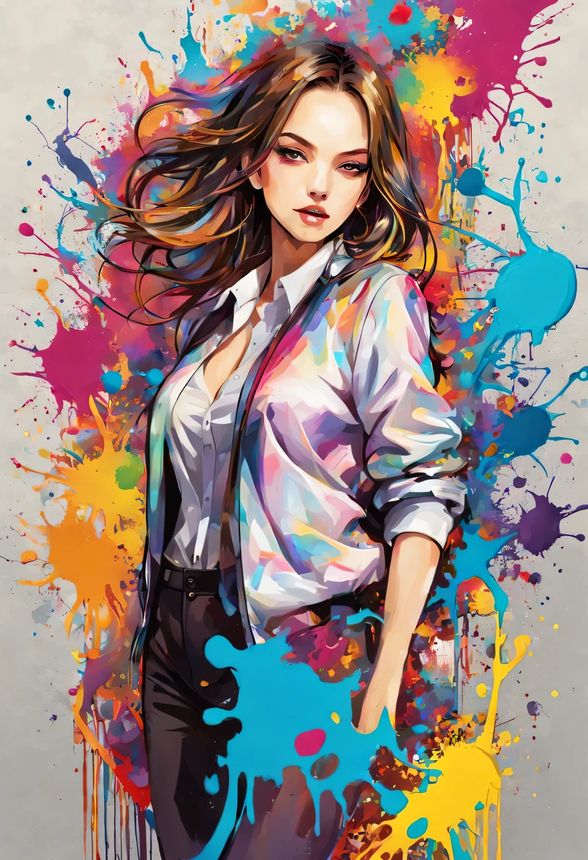 masterpiece, splash art, colorful, colorful splash art, reduce、Scattered paint painting, magician, Stylized abstract portrait of beautiful girl,Street graffiti