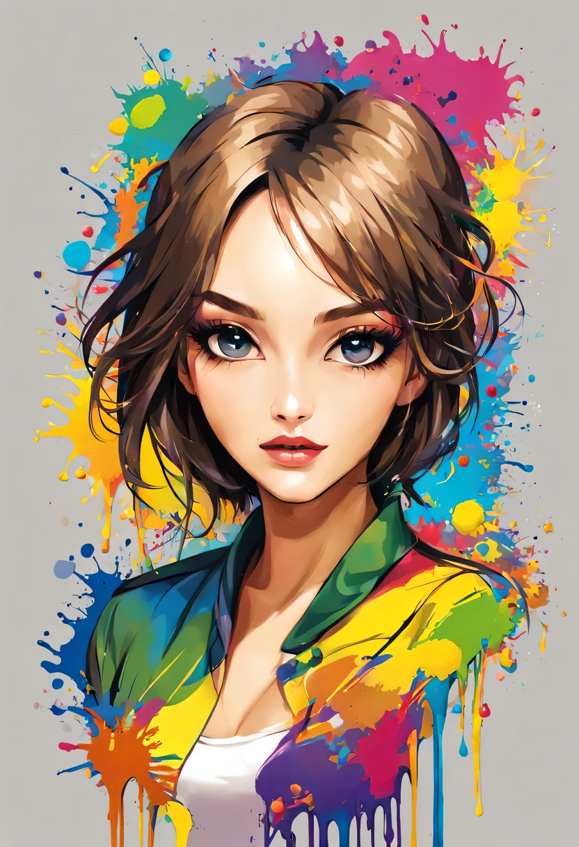 masterpiece, splash art, colorful, colorful splash art, reduce、Scattered paint painting, magician, Stylized abstract portrait of beautiful girl，Street graffiti