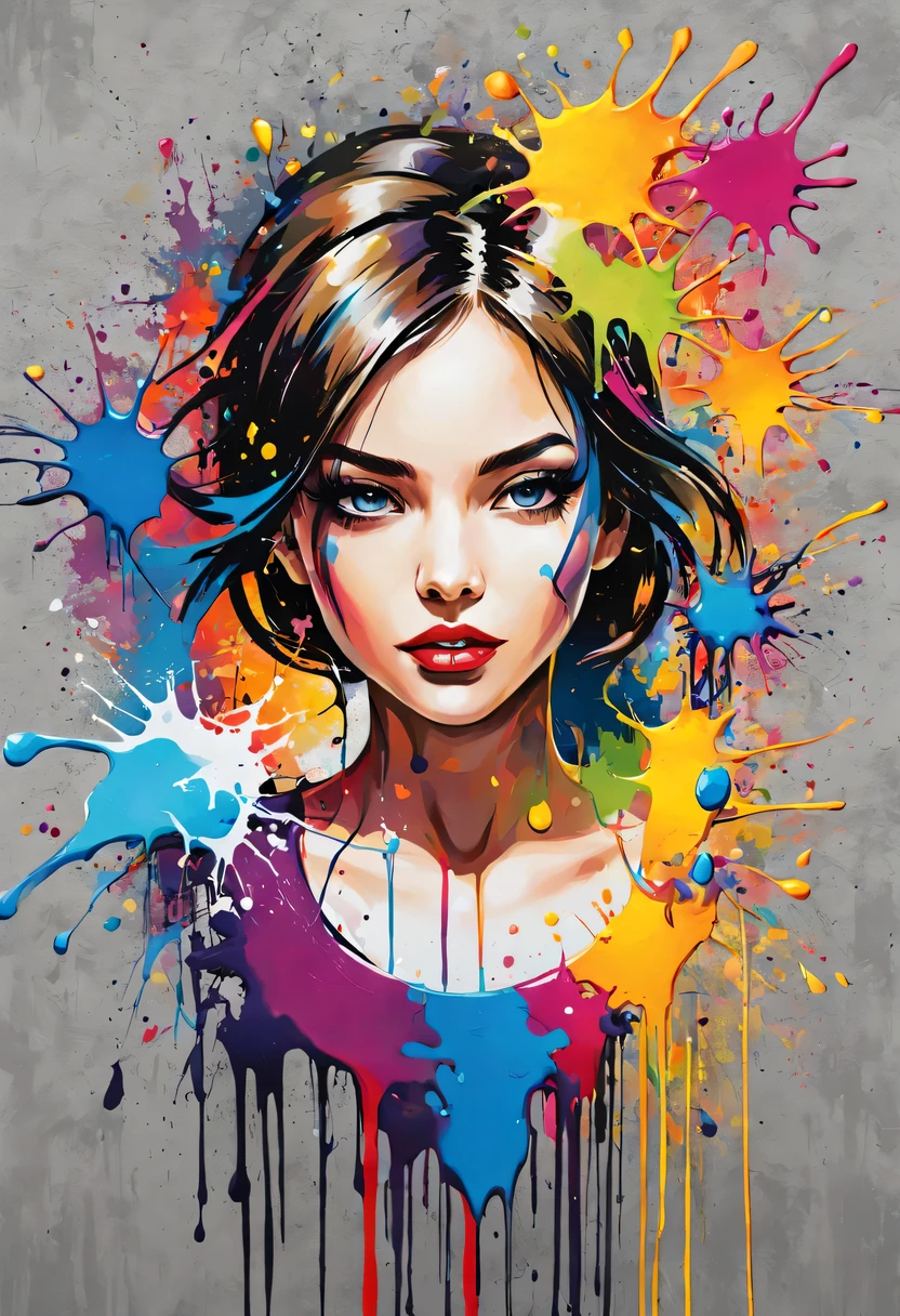 masterpiece, splash art, colorful, colorful splash art, reduce、Scattered paint painting, magician, Stylized abstract portrait of beautiful girl,Street graffiti
