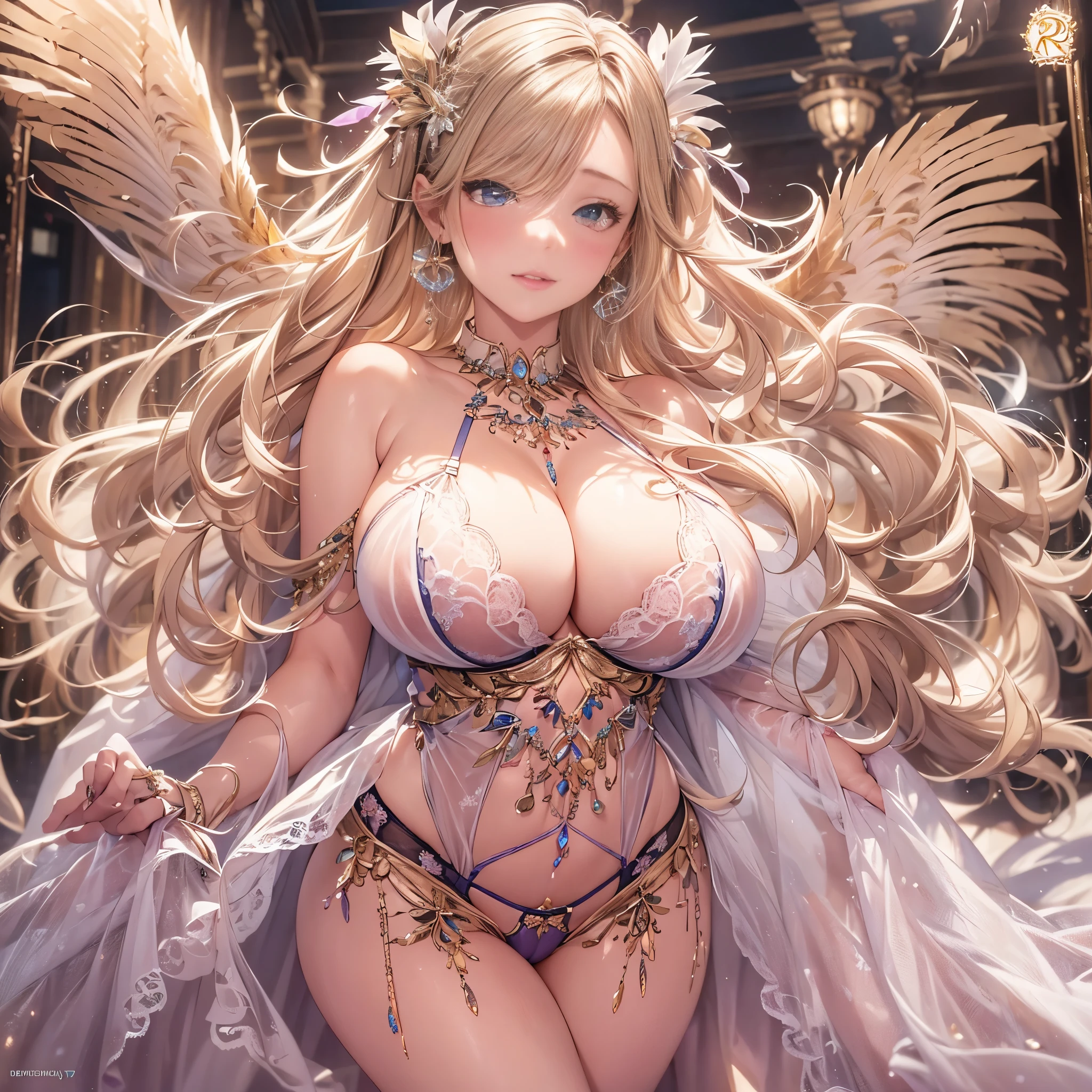 (超High resolution,realistic,最high quality,realistic),(8K,RAWphotograph,最high quality,masterplece),real person,photograph,mature woman、sensual curves、huge breasts、thighs、bubble、お尻のmasterpiece, 最high quality, Super detailed, full body shot, mature woman, beautiful mature woman, nightgown and underwear, enchanting smile, thick lips, Chubby lips, blush, looking at the viewer, provocative expression, beautiful髪型, cleavage, Plump、curvy hips、attractive face、sexy lingerie、an inviting gaze、Expression of emotions、Lewd underwear、(((erotic see-through lingerie set)))、Standing position、gorgeous accessories 、big breastsの女性, bare shoulders, golden hair, colored feather, metal ornaments, colored flowers, particle, light, (masterpiece, 最high quality, 最high quality, official art, beautiful and aesthetic:1.2), (1 girl:1.3), very detailed,(fractal art:1.1),(colorful:1.1)、(flowers:1.3),most detailed,(zentangle:1.2), (dynamic pose), (abstract background:1.3), (shiny skin), (lots of colors :1.4), ,(earrings:1.4), (feather:1.4),masterpiece, 最high quality, Super detailed, 30~40 years, full body shot, beautiful 、various hairstyles，gold headband，plump breasts，beautiful butt，greek clothing，Tulle covers the breasts，perfectly proportioned, detailed clothing details,marble，god statue，cinematic lighting, film grain, Fuji color, 8K, masterpiece, Super detailed, high detail, high quality, High resolution, (((erotic see-through lingerie set)))、gorgeous accessories、raise your butt, from below, (((NSFW:1.2)))、exposed chest、Openwork decoration，(((see through dress)))、(((anatomically correct body))) , 最high quality, Super detailed, (((Lewd underwear)))、raise your butt, from below, (NSFW: 1.4)、exposed chest、(((Healing face)))、Openwork decoration，(((R-18)))、Hakari、thighs, big breasts, Are standing, cowboy shot, blush, 1 girl, (masterpiece:1.3), (High resolution), (8K), (very detailed), perfect face, Nice eyes and face, (((最high quality))), (Super detailed), detailed face and eyes, (alone), High resolution、beautiful目,(((sexy pose)))、(((big breasts)))、((beautiful eyes))、luxury、(((超High resolution)))、(((detailed description)))、(((chubby body shape)))、(((Body parts that match the anatomy)))、beautiful長いまつ毛、Balanced body shape、２Book Arm、2 legs、Legs and arms of just the right size、Fishnet tights、glamorous、Clear white and black eyes、鬠红、lipstick、glitter