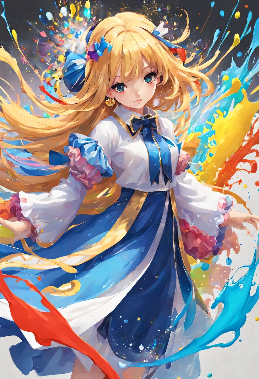 masterpiece, splash art, colorful, colorful splash art, reduce、Scattered paint painting, magician, beautiful girl