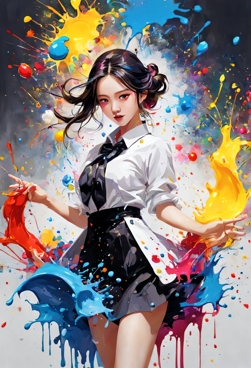 masterpiece, splash art, colorful, colorful splash art, reduce、Scattered paint painting, magician, beautiful girl