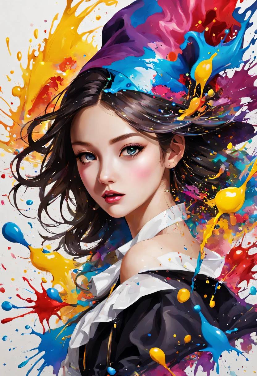 masterpiece, splash art, colorful, colorful splash art, reduce、Scattered paint painting, magician, beautiful girl