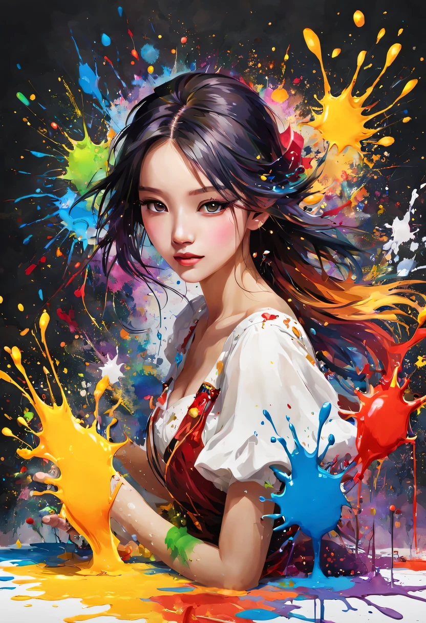 masterpiece, splash art, colorful, colorful splash art, reduce、Scattered paint painting, magician, beautiful girl