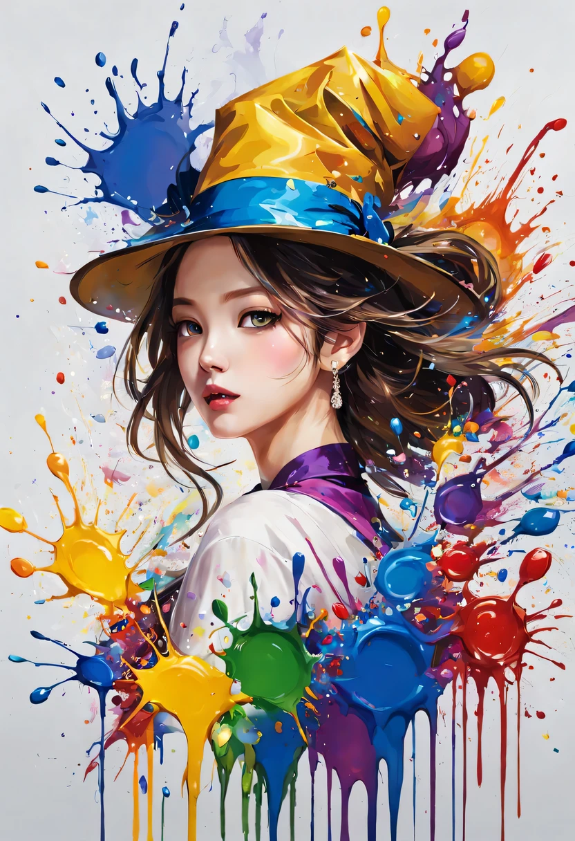 masterpiece, splash art, colorful, colorful splash art, reduce、Scattered paint painting, magician, beautiful girl
