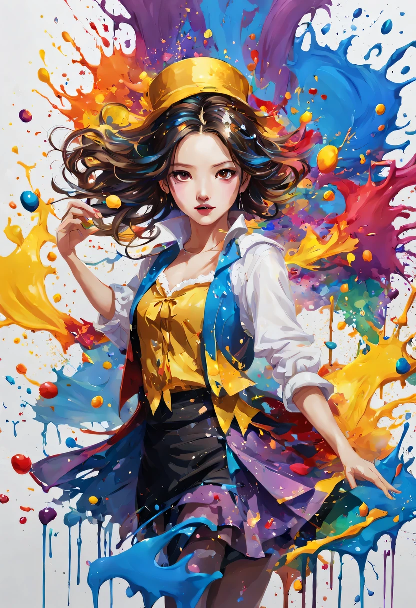 masterpiece, splash art, colorful, colorful splash art, reduce、Scattered paint painting, magician, beautiful girl