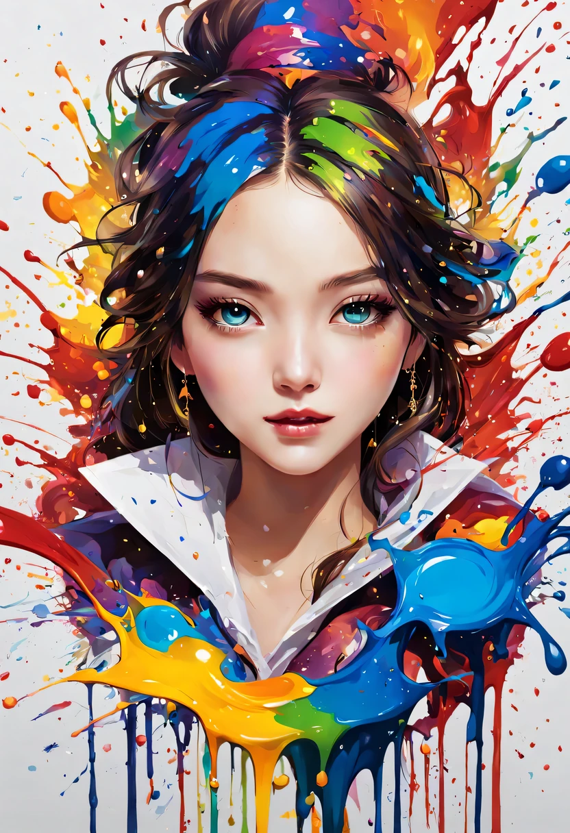 masterpiece, splash art, colorful, colorful splash art, reduce、Scattered paint painting, magician, beautiful girl