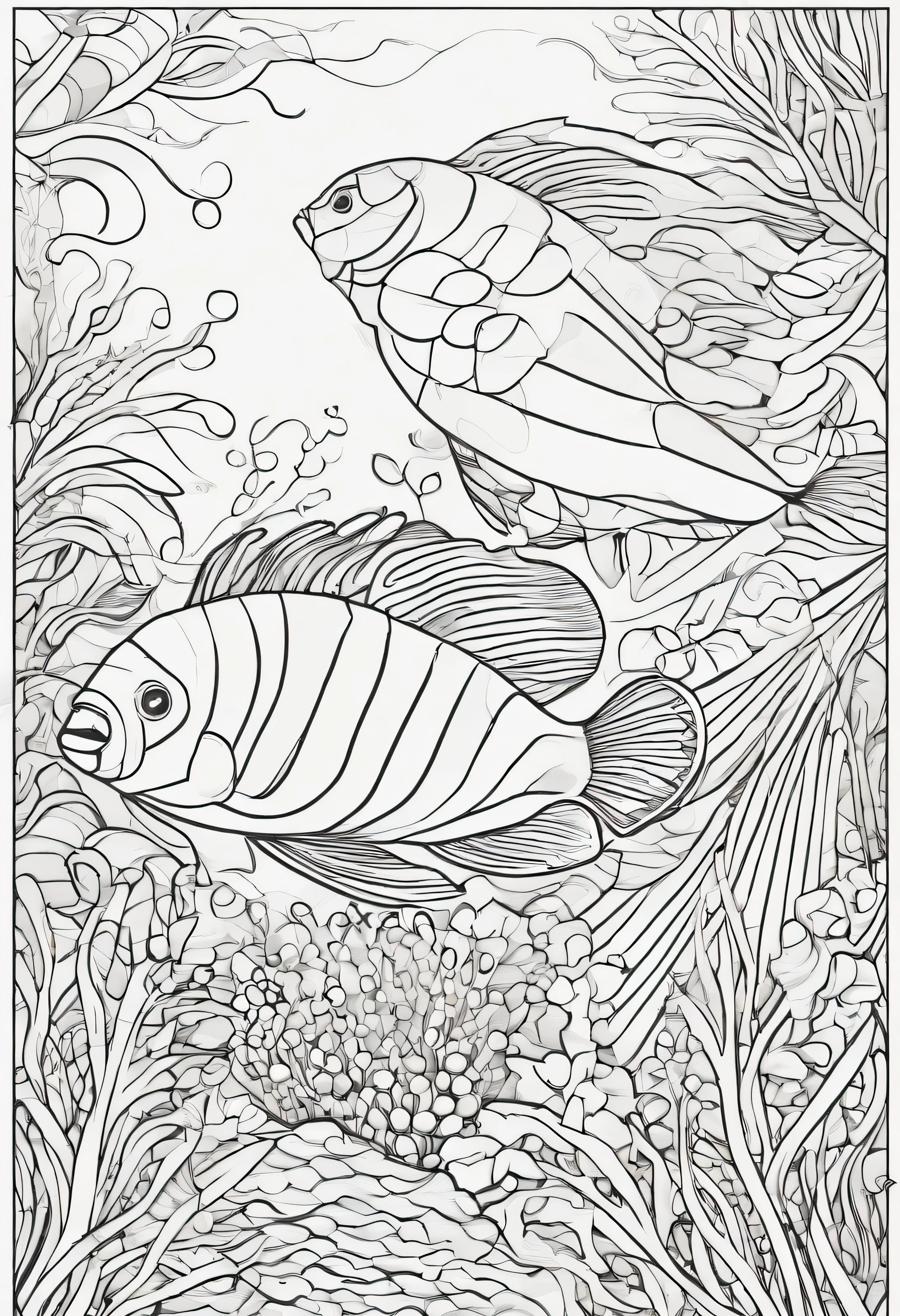 Dive into the vibrant world of the clownfish, a tiny marvel of the ocean waiting to come to life in your coloring book. Picture a lively and playful creature with its distinctive orange and white stripes, creating a cheerful spectacle against the backdrop of coral reefs. The clownfish's body is adorned with intricate fins, adding a touch of elegance to its delightful appearance