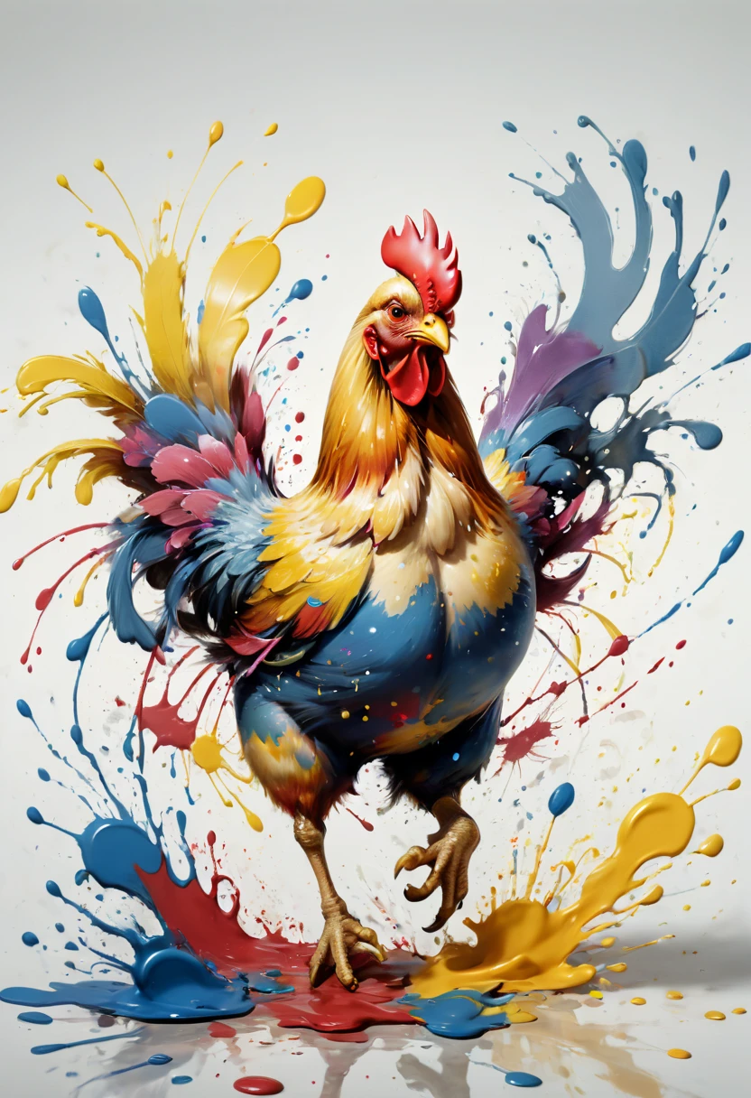 ink splash, paint splatter, Running chicken, by wu daozi, whimsical, intricate, (best quality, masterpiece, Representative work, official art, Professional, 8k)