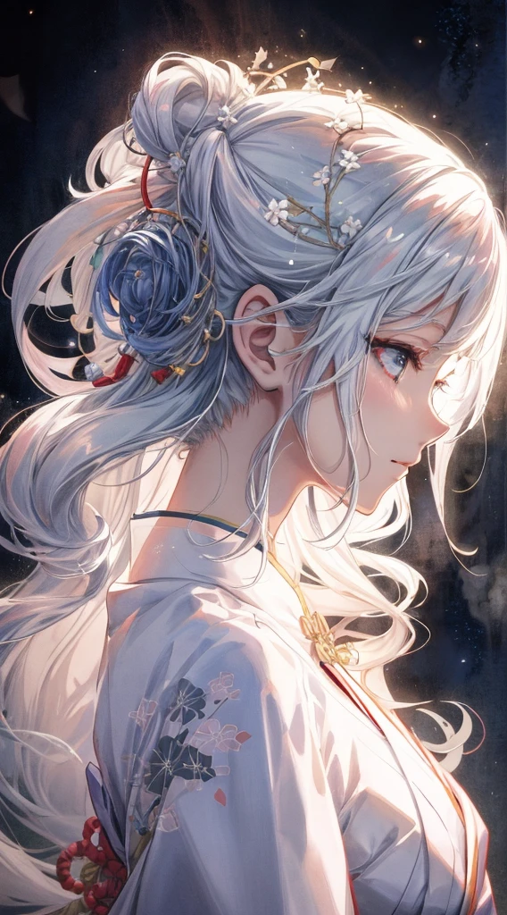 Japanese cartoons, A white hair、Wearing a white dress、woman with a star in her hair, guweiz style artwork, guweiz, guweiz on pixiv artstation, guweiz on artstation pixiv, 8k high quality detailed art, beautiful Japanese cartoons portrait, 4k highly detailed digital art, detailed digital Japanese cartoons art
