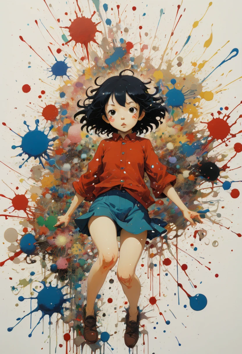 ink splash, paint splatter, by Satoshi Kon, whimsical, intricate, (best quality, masterpiece, Representative work, official art, Professional, 8k)