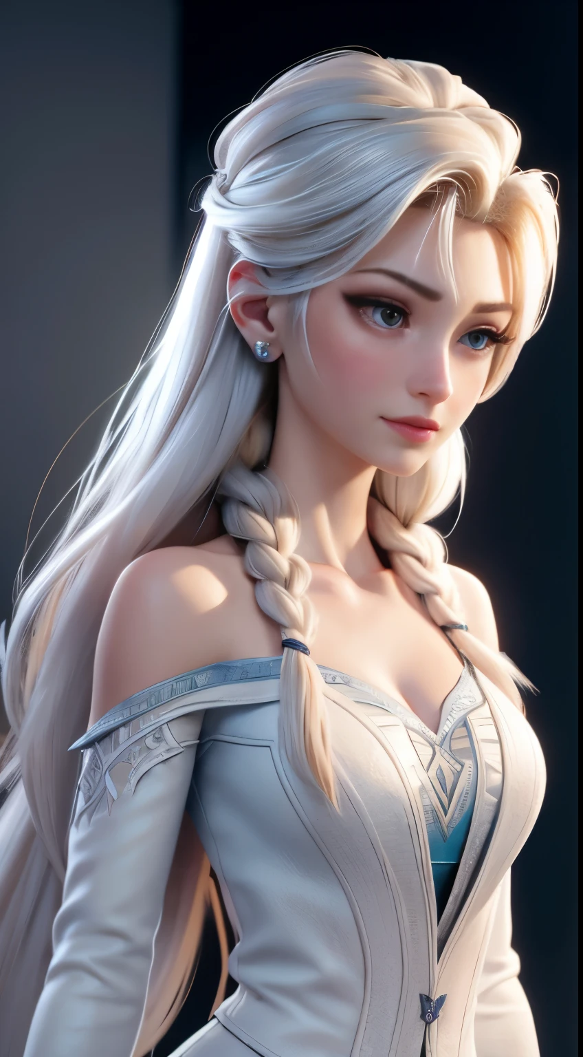 Highly detailed CG unity 8k wallpaper, style shot, complex, high detail, dramatic, highest quality movie still image, very detailed, masterpiece, best quality, character design, Elsa, Elsa from Frozen, (( Dark style)), realistic ultra-detailed rendering style, natural light, sharp character design, (hard focus, 8k), (((natural skin texture))), 8k textures, soft cinematic lighting, adobe lightroom, dark room, hdr, Sophisticated, Elegant, Rich Detail, Sharp Focuilm Look) )), Soothing Tones, Detail Frenzy, Intricate Detail, Super Detail, Low Contrast, Soft Film Lighting, Dull Colors, Exposure Blending, HDR, Fade, 35mm, f/1.4, ISO64, f16, 25 sec.