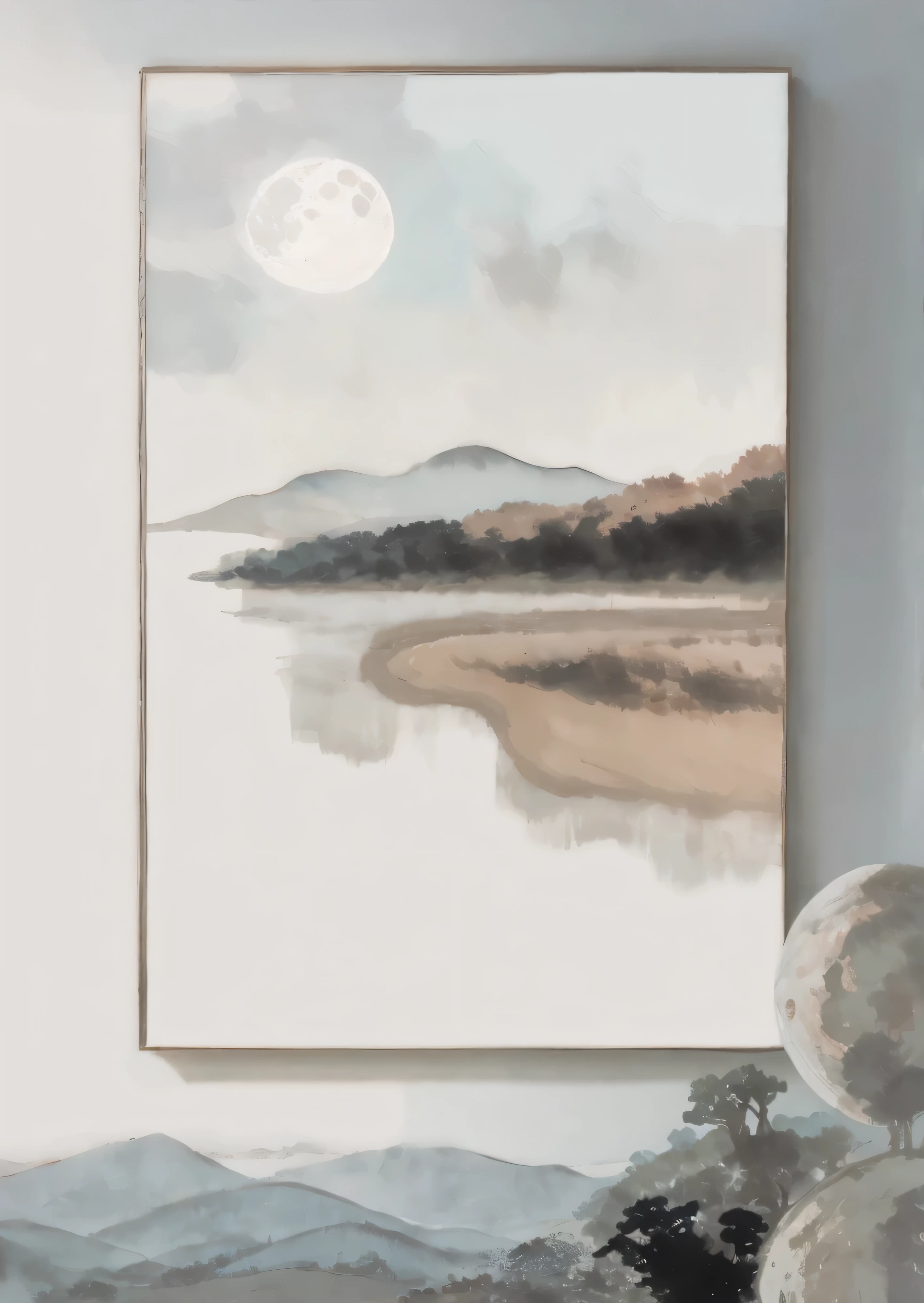 there is a picture of a couch with a painting on it, scenery artwork, minimalist painting, landscape art, abstract nature landscape, modern european ink painting, minimalistic painting, abstract landscape, minimalist art style, lunar landscape, moon landscape, artistic landscape, a surreal dream landscape, surreal landscape, a minimalist painting, abstract minimalist painting, painted illustration poster, collage artwork