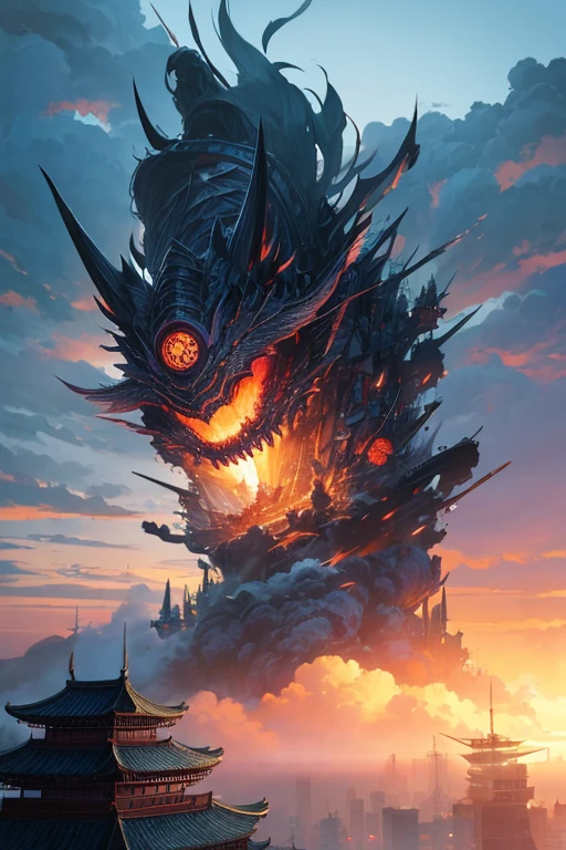 city View,there are many buildings,Smoke comes out of it, attack on titan scenery, 高清动漫city View, Xin Haicheng's style, Xin Haicheng. —h 2160, Xinhai sincerely, Rio de Janeiro in animation, Xin Haicheng工作室, Anime Landscape Concept Art, By Xin Haicheng