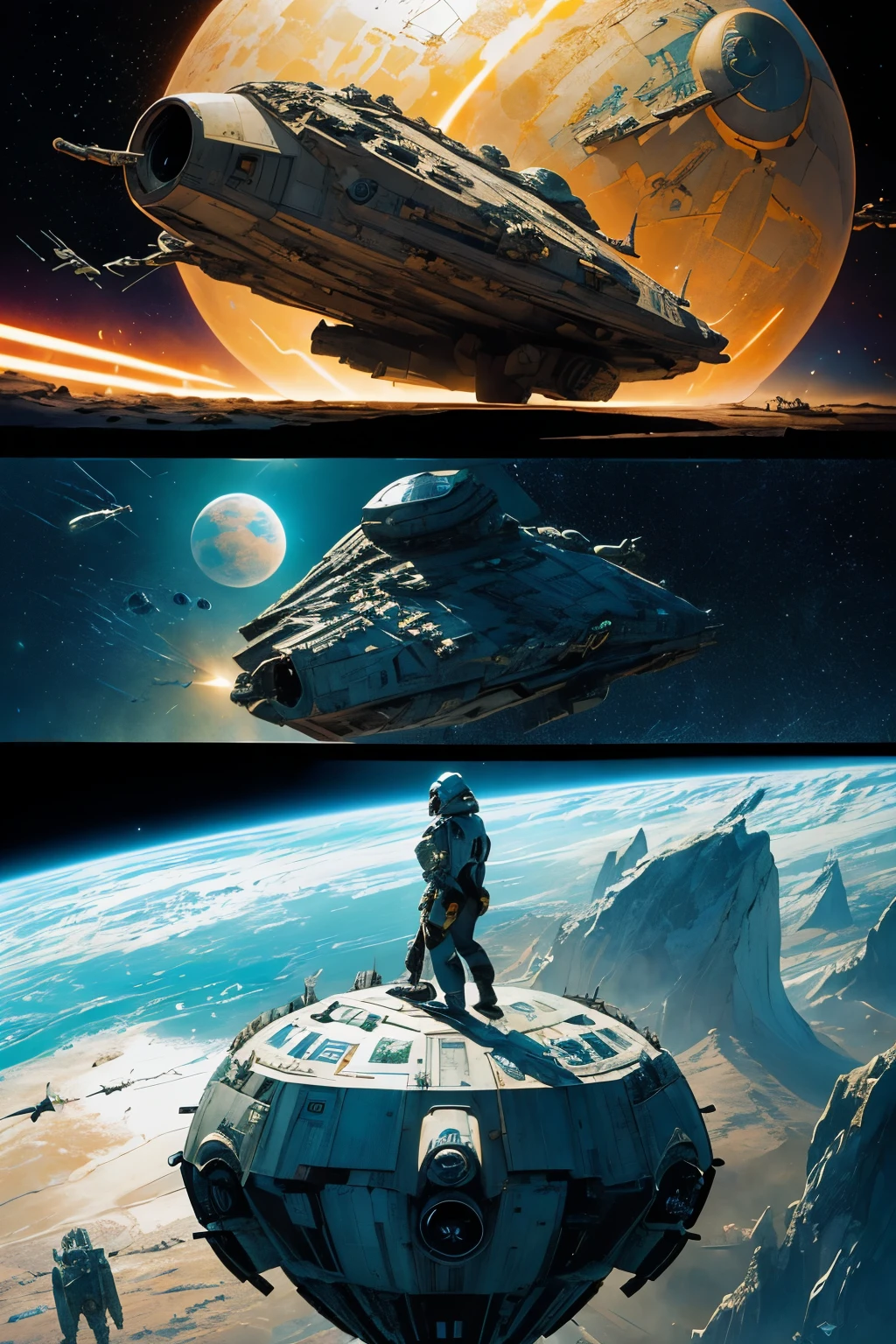 (Star Wars, Concept Art, Science Fiction)
(Highest Quality, 16k), Iconic Science Fiction Franchise, Star Wars, Epic Concept Art, Imaginative and Intriguing Characters and Spaceships, Detailed and Expressive Character Faces, Realistic and Textured Spaceship Surfaces, Futuristic and Rich Color Palette, Meticulously Crafted Environment Design, Captivating and Immersive Science Fiction Universe.

Or:

(Best Quality, 16k), Star Wars, Concept Art, Science Fiction, Highly Detailed and Textured Characters and Spaceships, Ul