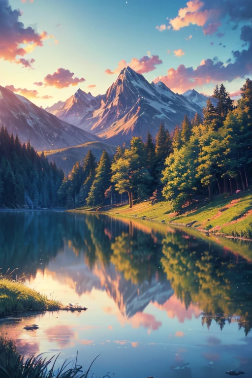 (best quality,4k,8k,highres,masterpiece:1.2),ultra-detailed,(realistic,photorealistic,photo-realistic:1.37),HDR,UHD,studio lighting,ultra-fine painting,sharp focus,physically-based rendering,extreme detail description,professional,vivid colors,bokeh,portrait,mountain,lake,sunshine,clouds,beautiful,countryside,peaceful,scenery,animation,new,sky,screen capture,studio by Studio Ghibli,landscape,your name style,anime style,beautiful anime scenery,beautiful anime landscape, animation snapshot,Your Name studio