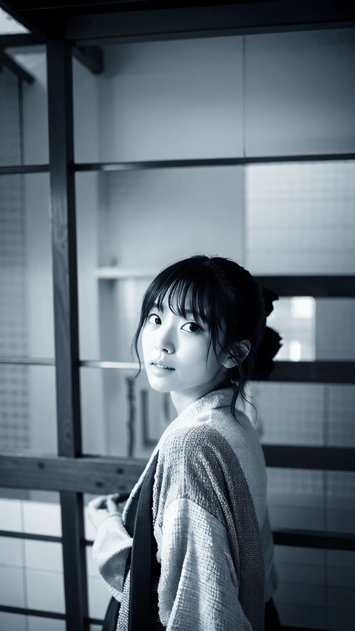 Japanese、monochrome、yukata、Showa、real、8k