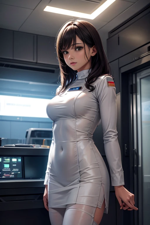 (best quality,4k,8k,highres,masterpiece:1.2),ultra-detailed,(realistic,photorealistic,photo-realistic:1.37),room landscape,group of people standing around,the Imperial officer in white clothes,movie hologram,hologram swirling around her,Star Wars movie screenshot,depicted as a sci-fi scene,alien movie screenshot,visual effects shot,someone conducting experiments inside, Ridley Scott movie still,data hologram,at the interstellar headquarters