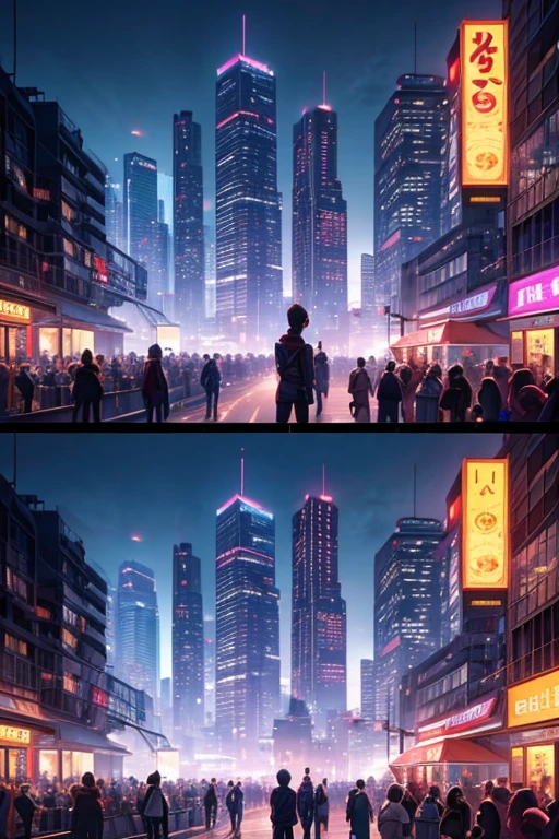 A group of people standing on a busy street surrounded by high-rise buildings, Tokyo Anime, anime scene, screenshot from an animated movie from 2012, today's featured anime stills, stills from a TV anime series, screenshot from an anime film, anime movie stills, 2019 anime screenshots, in an animated movie, anime stills, Kuro Anime screenshots.
(best quality, 4k, 8k, highres, masterpiece:1.2), ultra-detailed, (realistic, photorealistic, photo-realistic:1.37), HDR, UHD, studio lighting, ultra-fine painting, sharp focus, physically-based rendering, extreme detail description, professional, vivid colors, bokeh, portraits, landscape, horror, anime, sci-fi, photography, concept artists, cityscape, anime characters, bustling streets, vibrant colors, neon lights, skyscrapers, dynamic poses, modern setting, busy atmosphere, anime-style architecture.