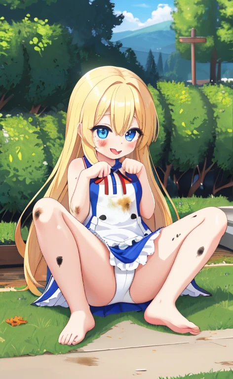 Beautiful long blonde hair　open your legs　fell down on the ground　Completely naked　shyness　ahegao　eager pet pose　stick out your tongue　blue eyes　　Watery eye　Dirty