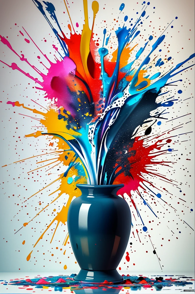 ink splash, paint splatter, exploding vase, panoramic, Ultra high saturation, (best quality, masterpiece, Representative work, official art, Professional, 8k)