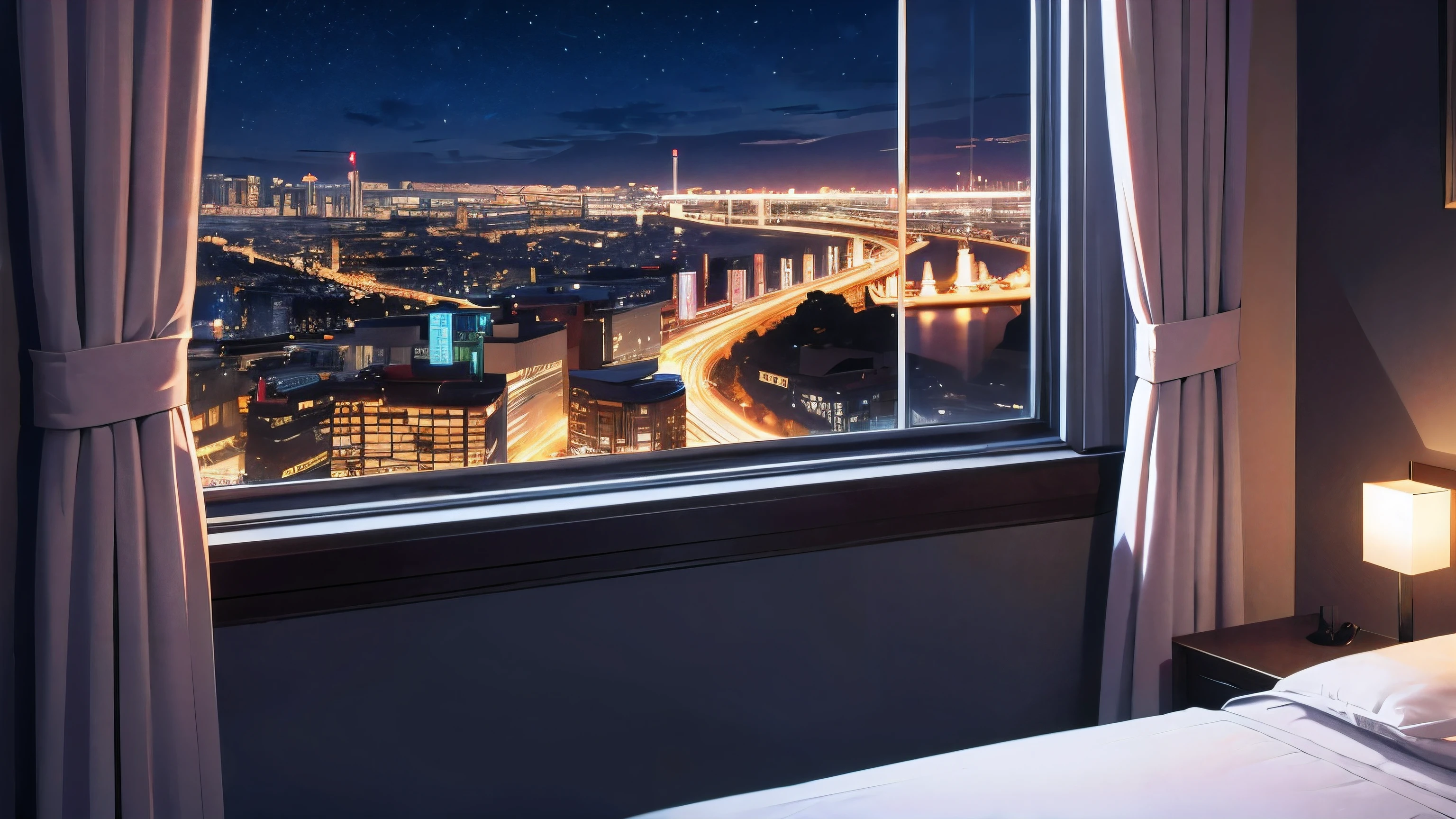 Backround only, night views, windows, city views from windows, curtain