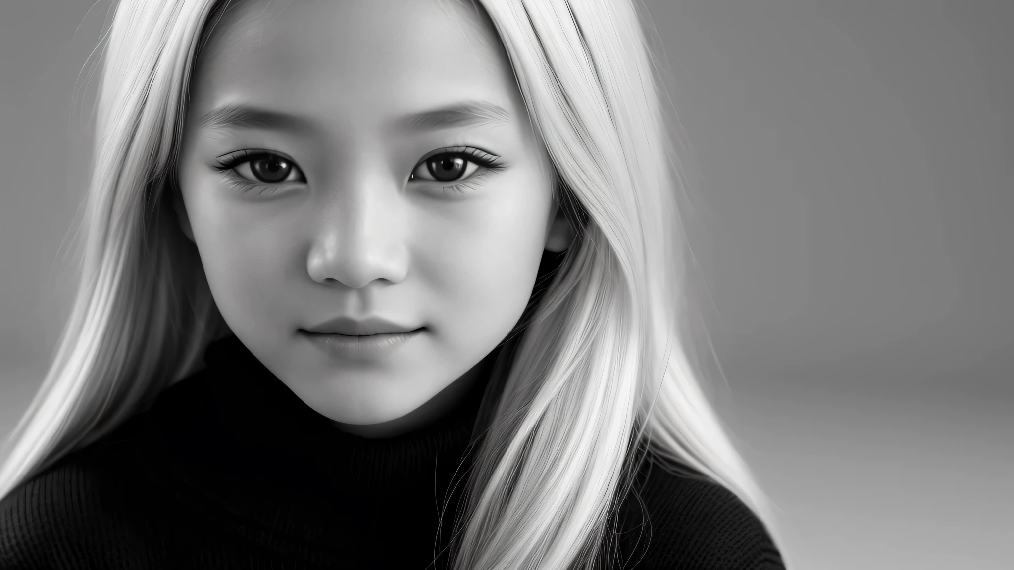 black and white photo of a young girl kids blonde with a sweater on, portrait black and white, close up portrait photo, black and white portrait, 1 3 5 mm nikon portrait, beautiful portrait photo, studio potrait, taejune kim, seseon yoon, jaeyeon nam, gorgeous young model, editorial portrait, high detail portrait photo