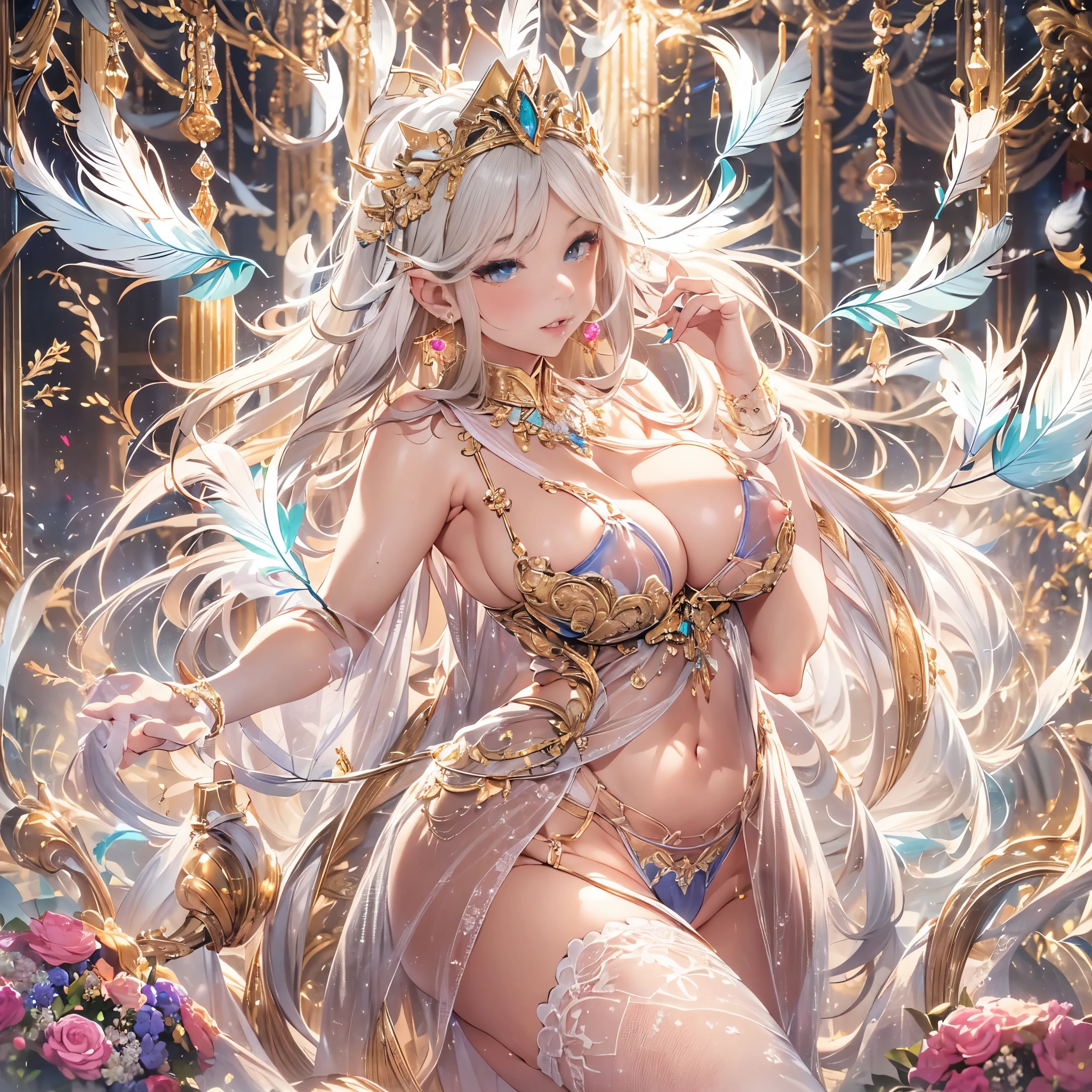 (超High resolution,realistic,最high quality,realistic),(8K,RAWphotograph,最high quality,masterplece),real person,photograph,mature woman、sensual curves、huge breasts、thighs、bubble、お尻のmasterpiece, 最high quality, Super detailed, full body shot, mature woman, beautiful mature woman, nightgown and underwear, enchanting smile, thick lips, Chubby lips, blush, looking at the viewer, provocative expression, beautiful髪型, cleavage, Plump、curvy hips、attractive face、sexy lingerie、an inviting gaze、Expression of emotions、Lewd underwear、(((erotic see-through lingerie set)))、Standing position、gorgeous accessories 、big breastsの女性, bare shoulders, golden hair, colored feather, metal ornaments, colored flowers, particle, light, (masterpiece, 最high quality, 最high quality, official art, beautiful and aesthetic:1.2), (1 girl:1.3), very detailed,(fractal art:1.1),(colorful:1.1)、(flowers:1.3),most detailed,(zentangle:1.2), (dynamic pose), (abstract background:1.3), (shiny skin), (lots of colors :1.4), ,(earrings:1.4), (feather:1.4),masterpiece, 最high quality, Super detailed, 30~40 years, full body shot, beautiful 、various hairstyles,gold headband,plump breasts,beautiful butt,greek clothing,Tulle covers the breasts,perfectly proportioned, detailed clothing details,marble,god statue,cinematic lighting, film grain, Fuji color, 8K, masterpiece, Super detailed, high detail, high quality, High resolution, (((erotic see-through lingerie set)))、gorgeous accessories、raise your butt, from below, (((NSFW:1.2)))、exposed chest、Openwork decoration,(((see through dress)))、(((anatomically correct body))) , 最high quality, Super detailed, (((Lewd underwear)))、raise your butt, from below, (NSFW: 1.4)、exposed chest、(((Healing face)))、Openwork decoration,(((R-18)))、Hakari、thighs, big breasts, Are standing, cowboy shot, blush, 1 girl, (masterpiece:1.3), (High resolution), (8K), (very detailed), perfect face, Nice eyes and face, (((最high quality))), (Super detailed), detailed face and eyes, (alone), High resolution、beautiful目,(((sexy pose)))、(((big breasts)))、((beautiful eyes))、luxury、(((超High resolution)))、(((detailed description)))、(((chubby body shape)))、(((Body parts that match the anatomy)))、beautiful長いまつ毛、Balanced body shape、2Book Arm、2 legs、Legs and arms of just the right size、Fishnet tights、glamorous、Clear white and black eyes、鬠红、lipstick、glitter、、