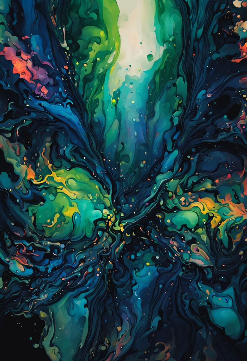 Abstract Zhang Dagan splash ink style dark blue green splash ink, smooth texture, bright colors, Chinese painting landscape splash ink background, best quality, Masterpiece abstract artwork with vibrant gradients and textures art master work high quality