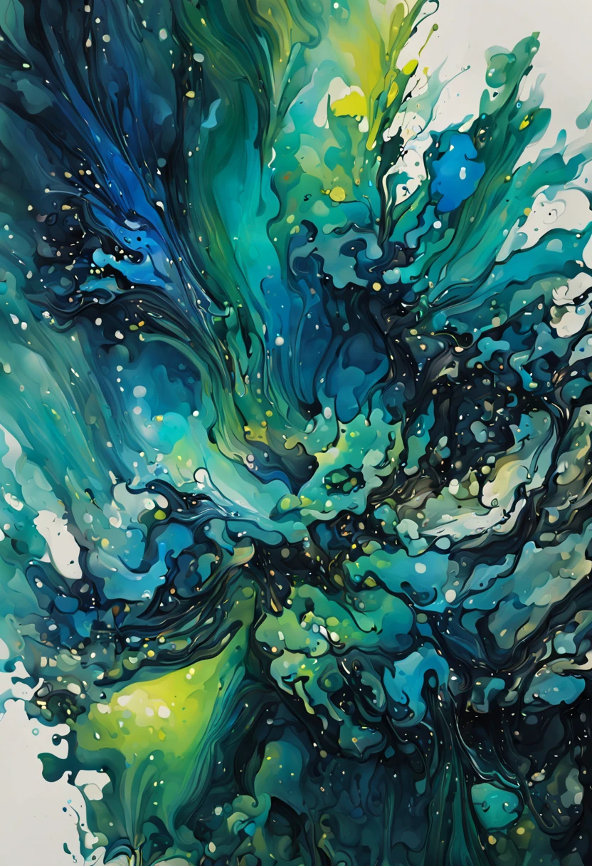 Abstract Zhang Dagan splash ink style dark blue green splash ink, smooth texture, bright colors, Chinese painting landscape splash ink background, best quality, Masterpiece abstract artwork with vibrant gradients and textures art master work high quality