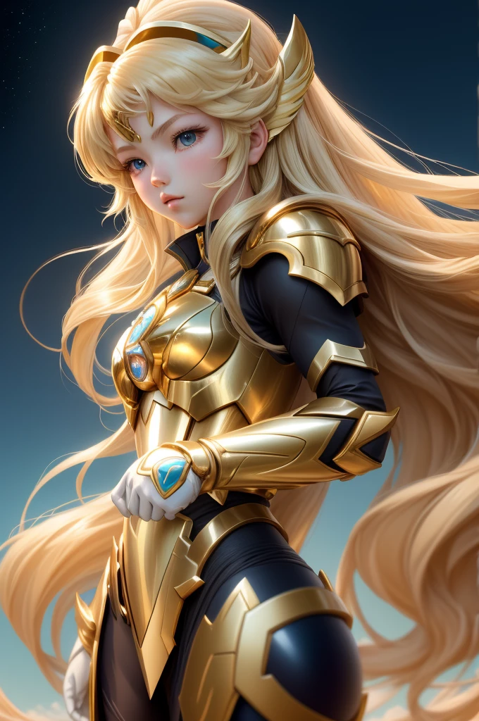 Saint Seiya,1 girl,blond,Gradient,Gradient背景,long hair,solo,1 girl,blond,bow,Gloves,long hair,Fantastic girl,solo ,
