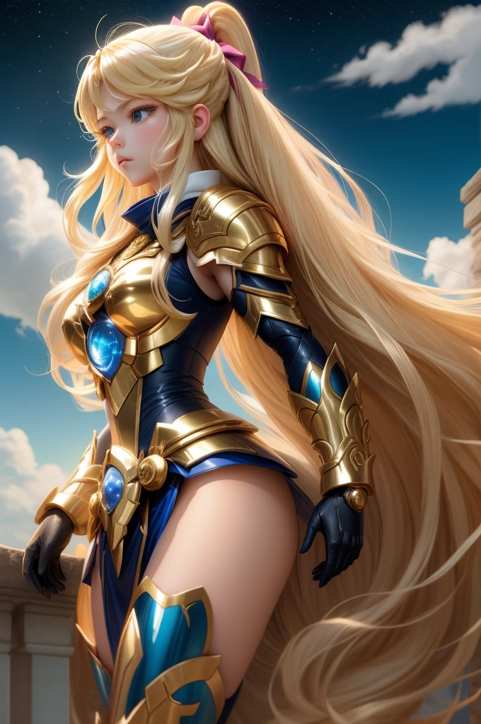Saint Seiya,1 girl,blond,Gradient,Gradient背景,long hair,solo,1 girl,blond,bow,Gloves,long hair,Fantastic girl,solo ,