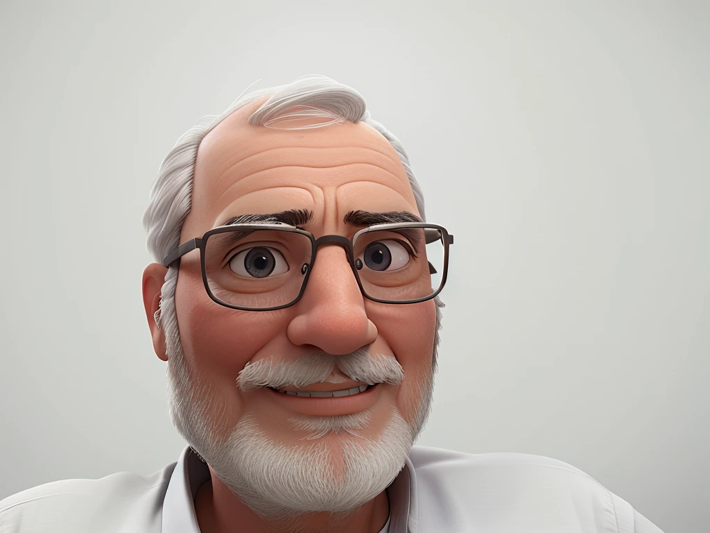 homem , 65 anos, wears glasses, olhos azuis, calvo, barba cinza