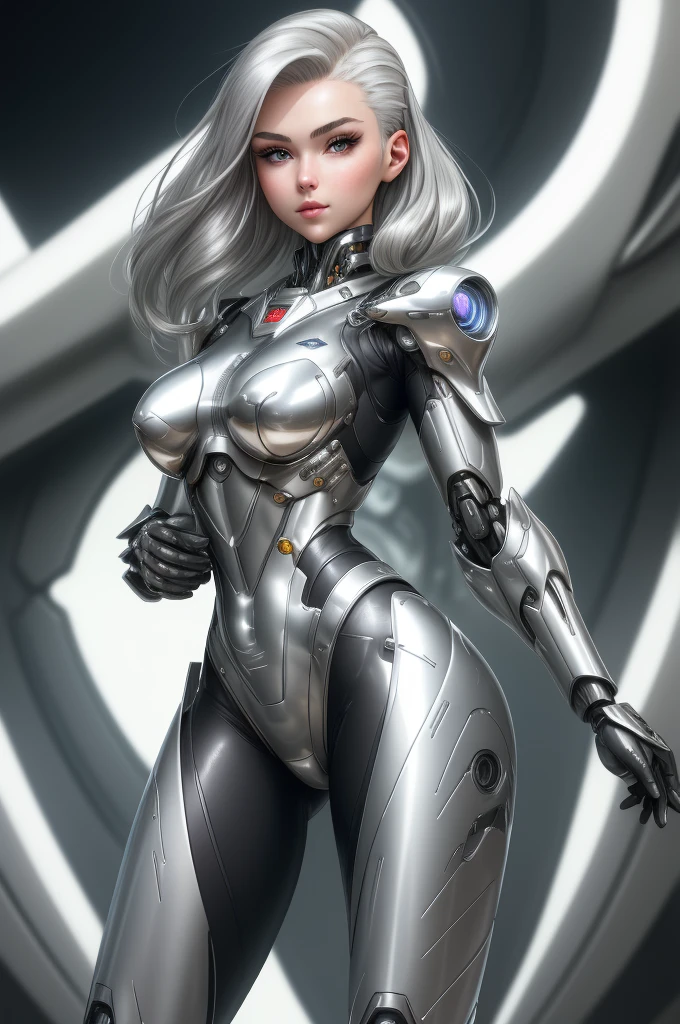 silver garment,tights,woman,Perfect body,Detail showcased,sexy,Fantasy,magic,Metal streamlined mecha,Streamlined machinery,Humanity,jumpsuit,Streamlined cyberpunk style,highest detail,Futurism,perfect girl,cute cyborg girl,Cyborg-silver-haired girl,beautiful women,Girl in mecha armor,HD,high quality, best quality ,