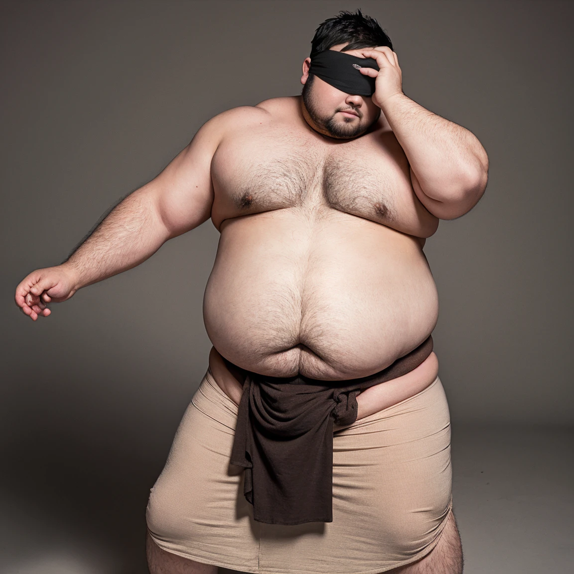 Fat 警察官 male性, Weight is over 100kg, You seem kind., blindfolded and covering eyes, his jacket is open, interested in sexual desire, ;興奮している Fat, upper body visible, pot belly, Fat, short hair, loincloth, male, fat belly, loincloth, , late 30s, sloppy belly, male, Chubby, plump belly, big body