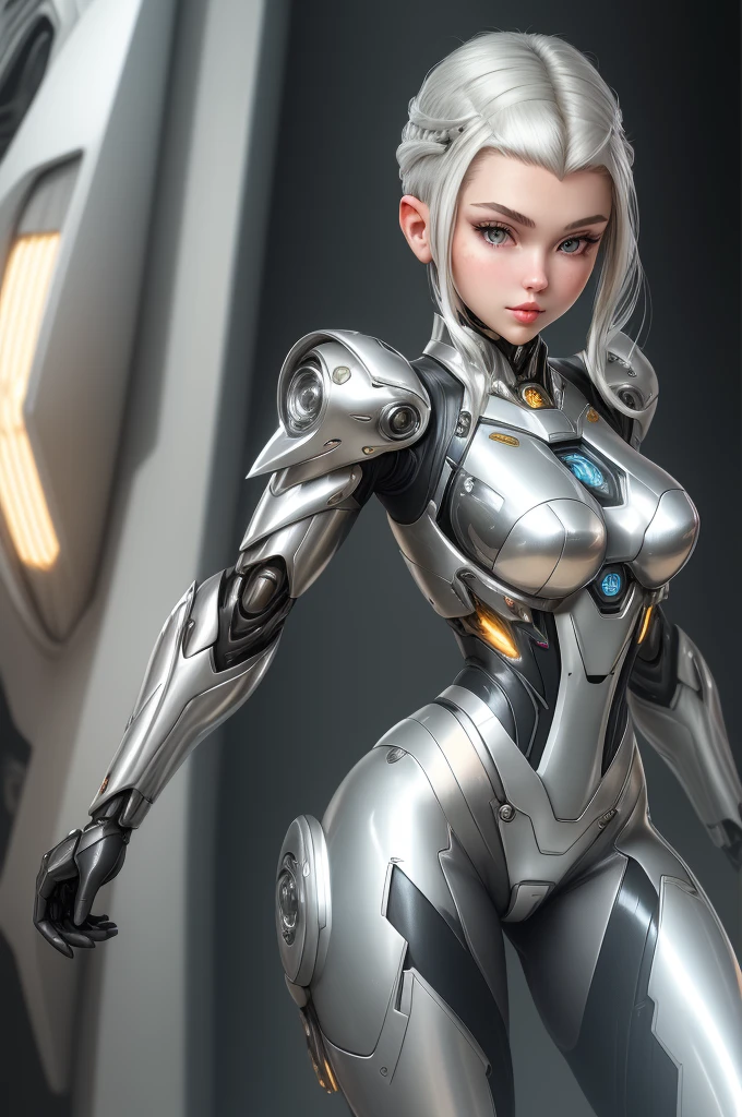 silver garment,tights,woman,Perfect body,Detail showcased,sexy,Fantasy,magic,Metal streamlined mecha,Streamlined machinery,Humanity,jumpsuit,Streamlined cyberpunk style,highest detail,Futurism,perfect girl,cute cyborg girl,Cyborg-silver-haired girl,beautiful women,Girl in mecha armor,HD,high quality, best quality ,