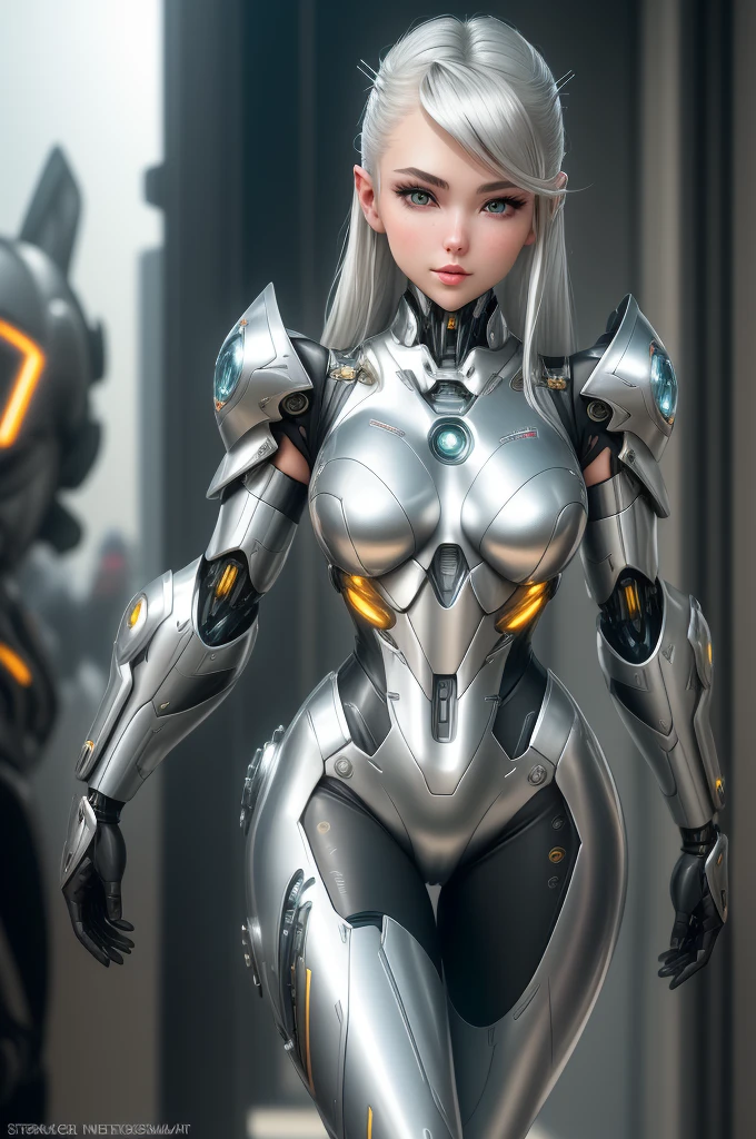 silver garment,tights,woman,Perfect body,Detail showcased,sexy,Fantasy,magic,Metal streamlined mecha,Streamlined machinery,Humanity,jumpsuit,Streamlined cyberpunk style,highest detail,Futurism,Perfect robot girl,cute cyborg girl,Cyborg-silver-haired girl,beautiful women,Girl in mecha armor,HD,high quality, best quality ,