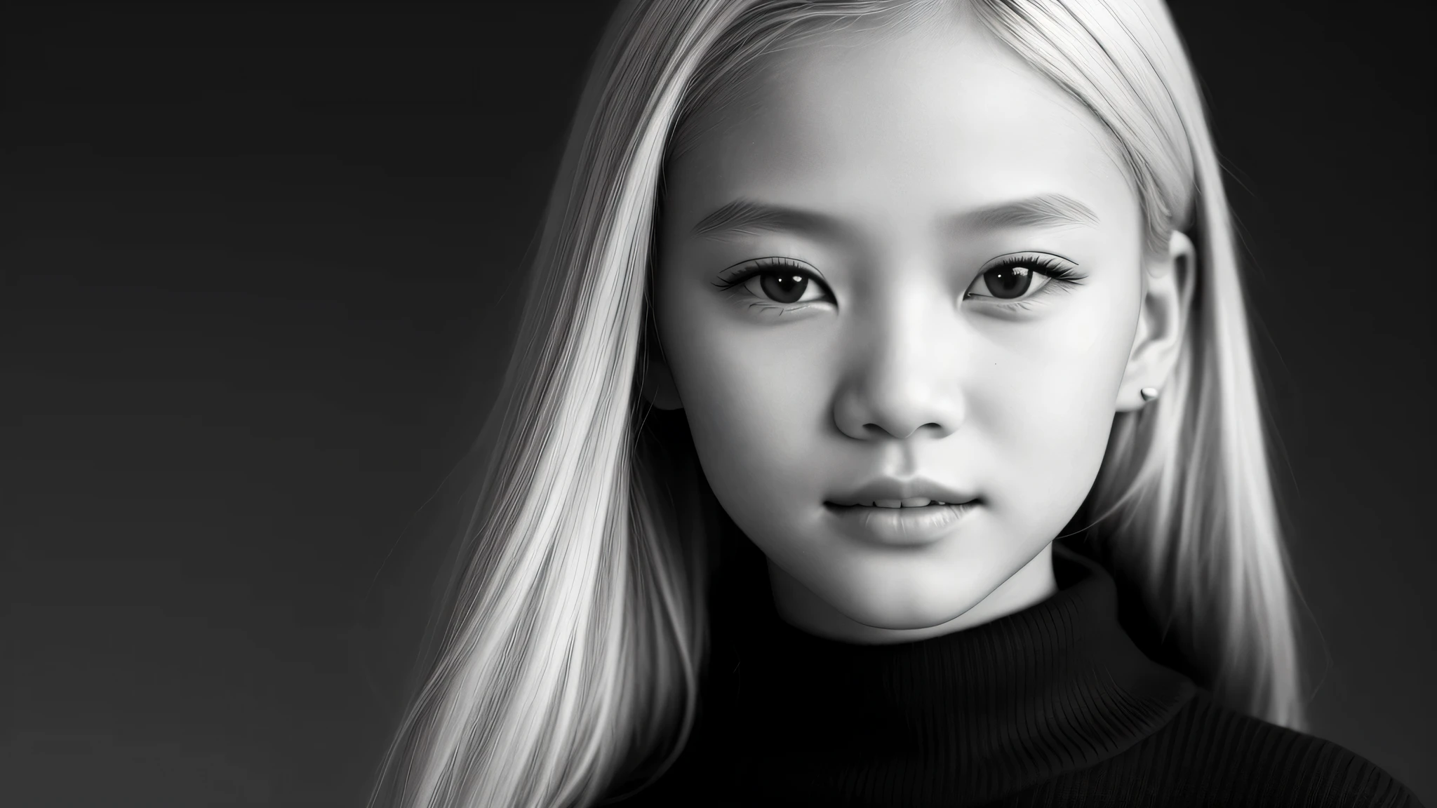 black and white photo of a young girl kids blonde with a sweater on, portrait black and white, close up portrait photo, black and white portrait, 1 3 5 mm nikon portrait, beautiful portrait photo, studio potrait, taejune kim, seseon yoon, jaeyeon nam, gorgeous young model, editorial portrait, high detail portrait photo