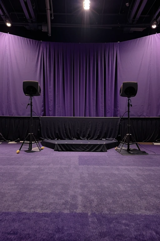 Coaches Press Conference Podium, No People, Purple Backdrop, Microphones, No People