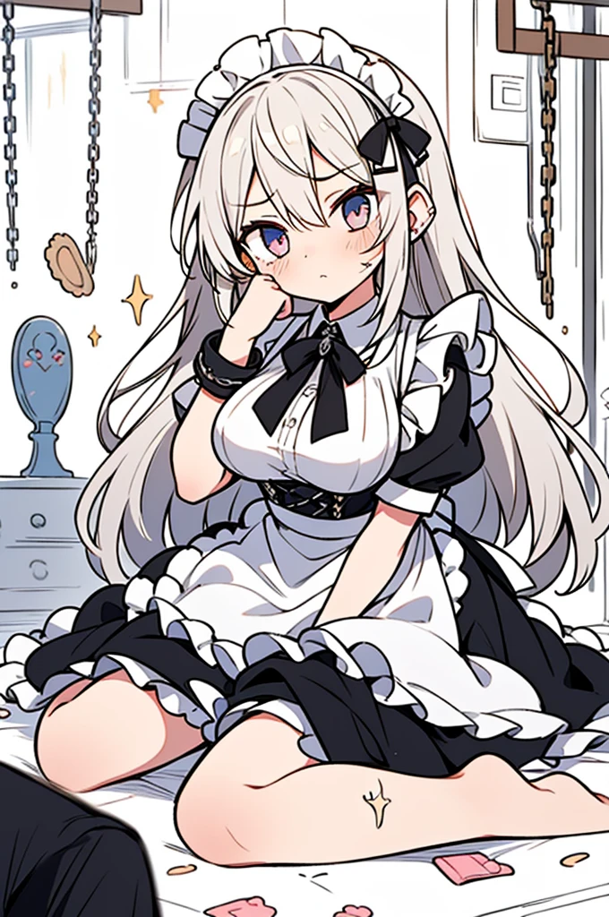 Cute beautiful girl、Embarrassed blush、Budding breasts、Gothic Lolita、Wavy Hair、My breasts are exposed and I try to cover them with my hands, but my nipples are visible and I'm embarrassed.、Shrug、,garden、anus