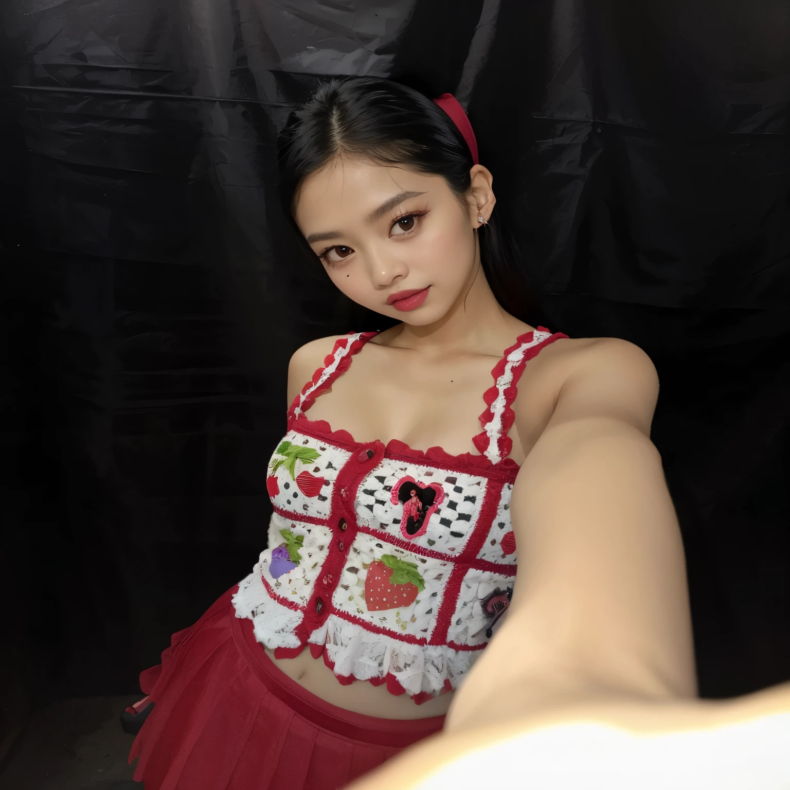 There's a woman in a red skirt posing for a picture, tzuyu de duas vezes, jennie blackpink, parque roseanne de blackpink, jossi do blackpink, Ulzzang, Sha Xi, y 2 k fofo clowncore, Lalisa Manoban do Blackpink, imagem de perfil, Jinyoung Shin, #oc, # oc, fofo, modelo do instagram