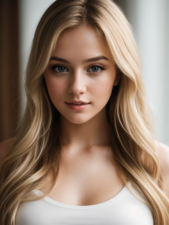 1girl in, age25, Solo, Long hair, Colossal tits, Looking at Viewer, wavy blondehair, Bare shoulders, jewely, Full body, (extremely detailed 8k wallpaper), soft lighting, high quality, film grain, Fujifilm XT3 sharp focus, f 5.6, High Detail, Sharp focus,(natural light), (closeup:1.2), (seductive), tight T-shirt, Realistic, A sexy
