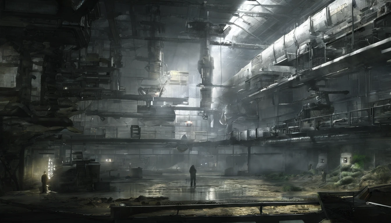 underground,research facility,wicked,Experimental Facilities,Culture tanks,怪物がCulture tanksの中に浮いている,There are many huge aquariums lined up,A monster is floating in the tank、Researchers are gathered there,