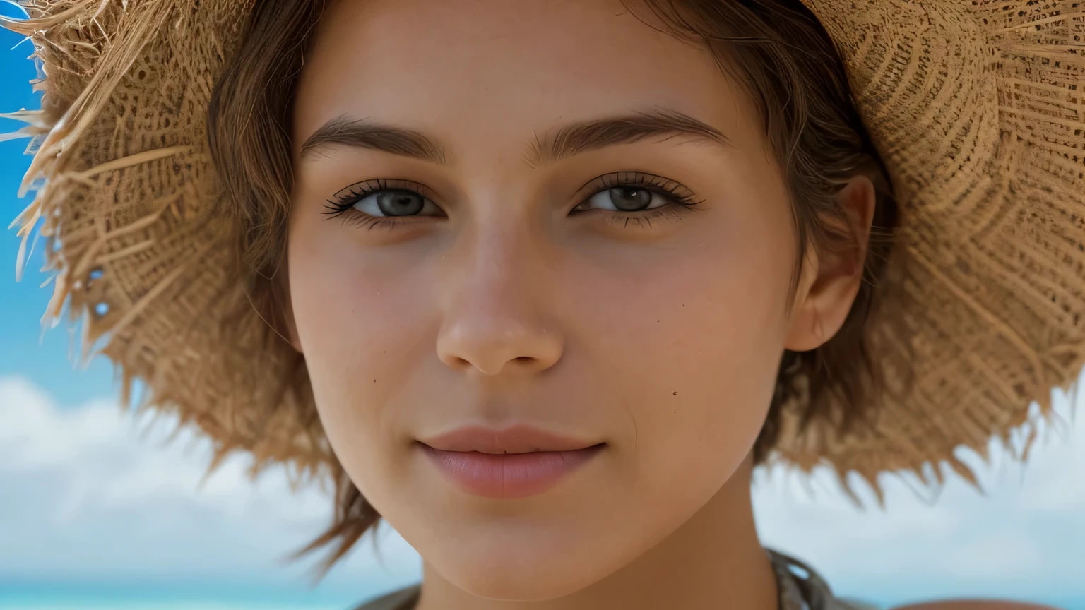 Bandeau Bikini, I can see the cleavage, 柔らかいbig breasts, smile, Beautiful European models, tropical beach, sunlight, 1 Girl with a beautiful face, Professional upper body photo shoot, (photo 4k:1.1) , (sharp focus:1.3), high detail, Instagram pattern pose, With confidence, slim girl, big breasts:1.3, perfect anatomy, perfect symmetry:1.3, realistic, realistic face:1.2, perfect face, content, With confidence, very detailed, and dramatic, cinematic lighting, lighting scene, soft light, short hair